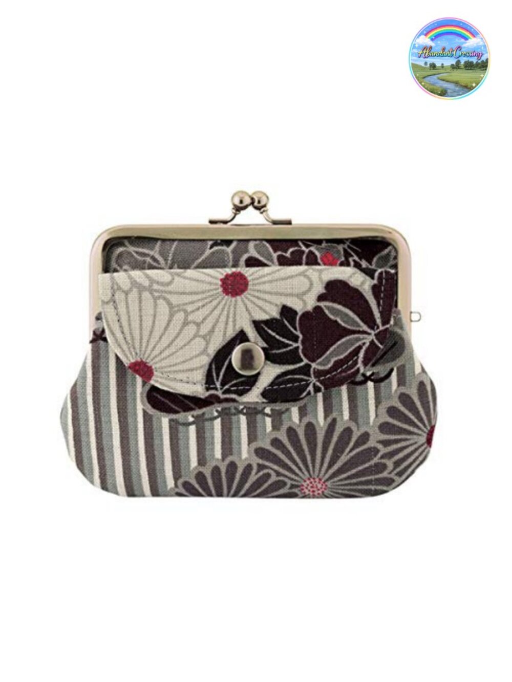 Japanese Kiss Lock Coin Purse Floral Cotton Wallet Pouch Women's Clutch